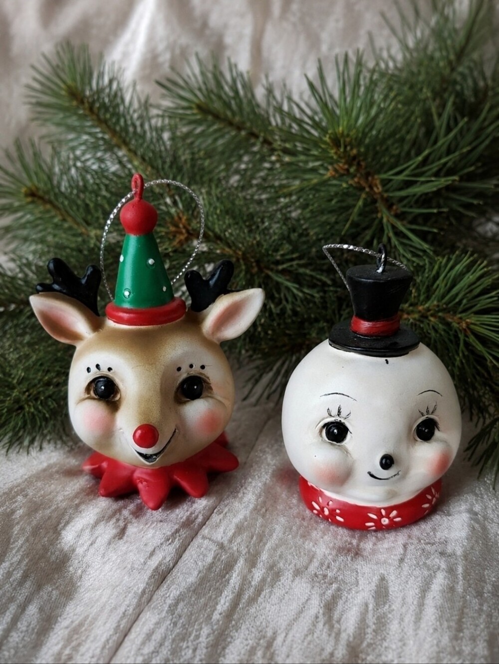 Johanna Parker Set of 2 Christmas Ornaments Reindeer and Snowman NIB Brand New